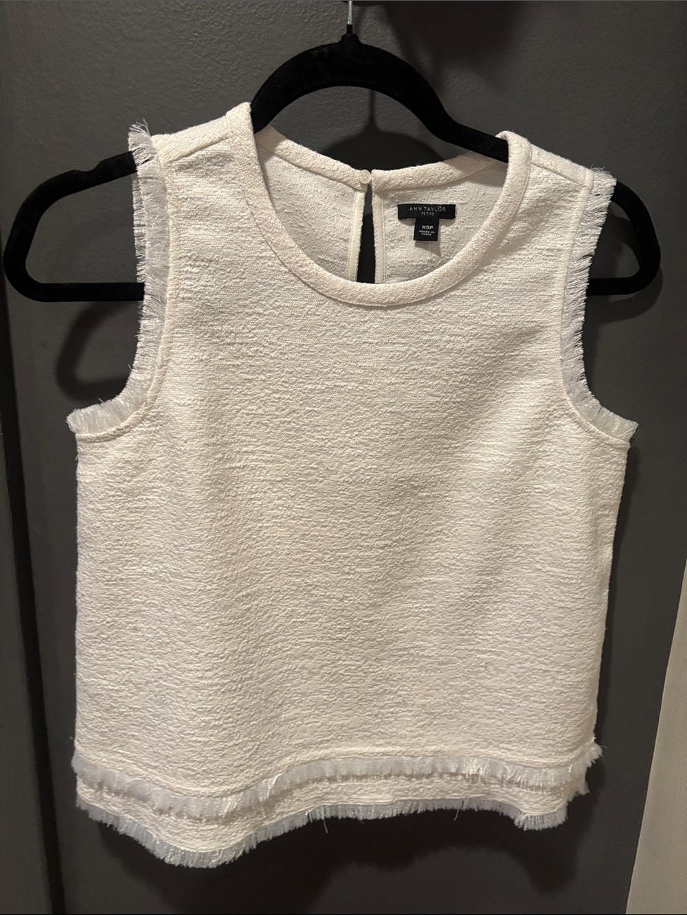 Ann Taylor White Fringe Trim Sleeveless Tank Top